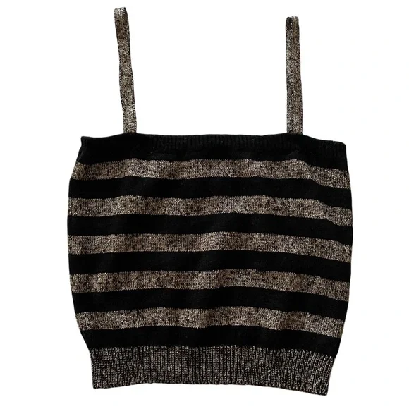 ❌ SOLD ❌ VTG 80s Halston III Striped Metallic Tank Top Black & Gold Size Small - Picture 4 of 8